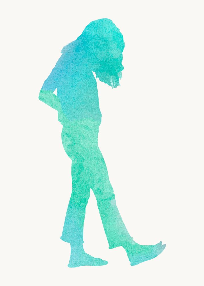 Aesthetic woman silhouette clipart, walking gesture watercolor vector