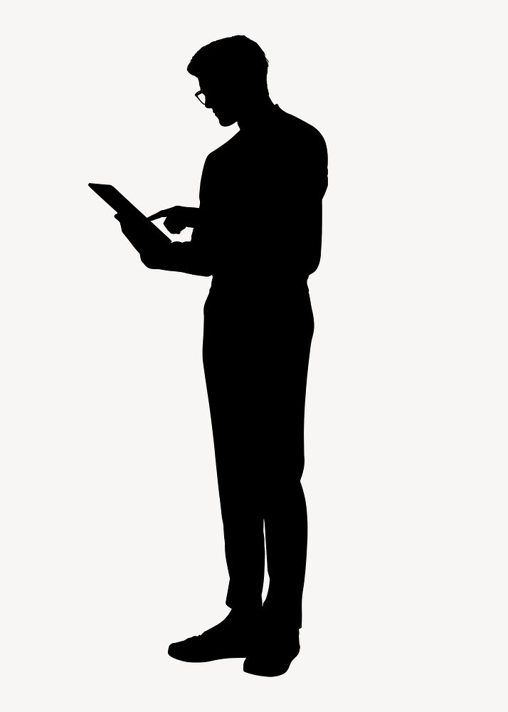 Businessman silhouette clipart, using tablet, career concept psd