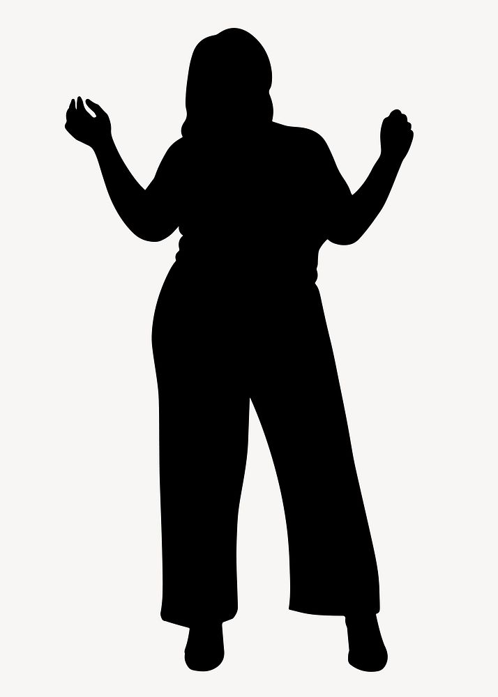 Curvy woman silhouette clipart, dancing, black design vector