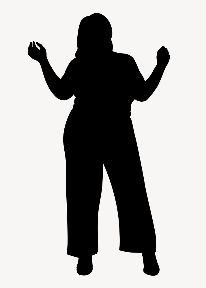 Curvy woman silhouette clipart, dancing, black design psd