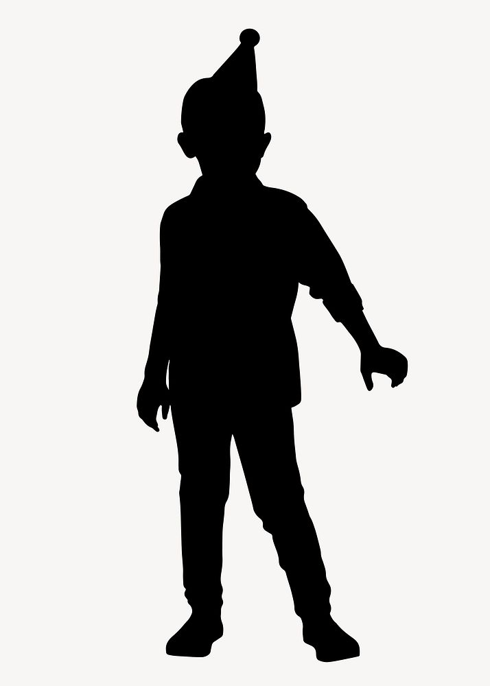 Boy in party hat silhouette clipart, birthday celebration vector