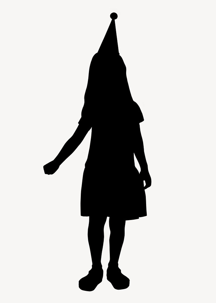 Girl in party hat silhouette clipart, birthday celebration psd