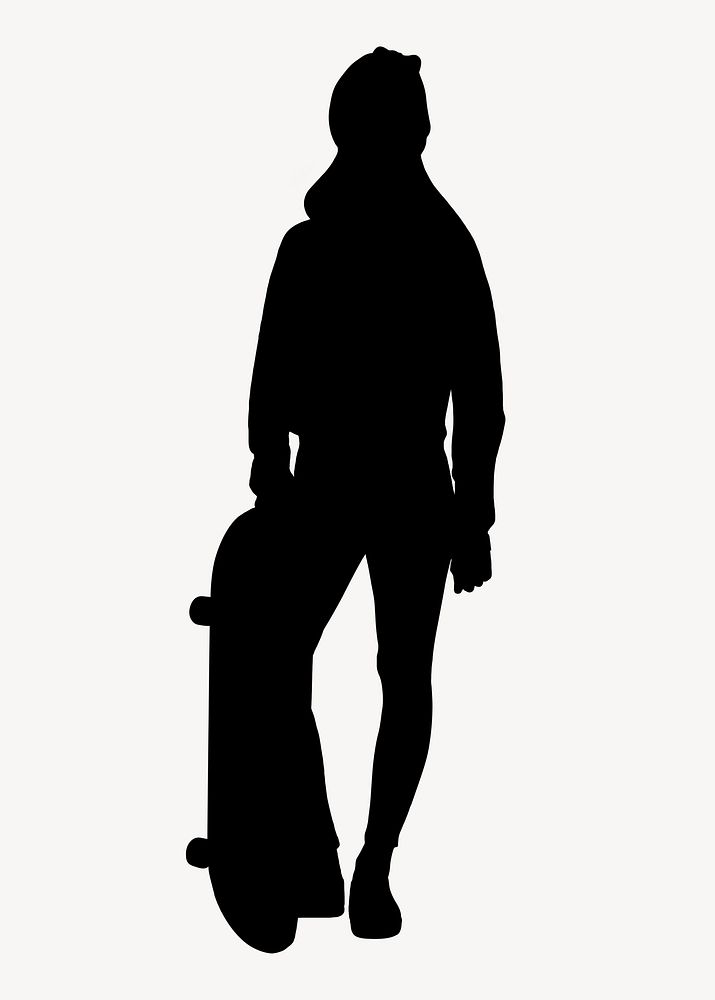 Cool female skateboarder silhouette in black 
