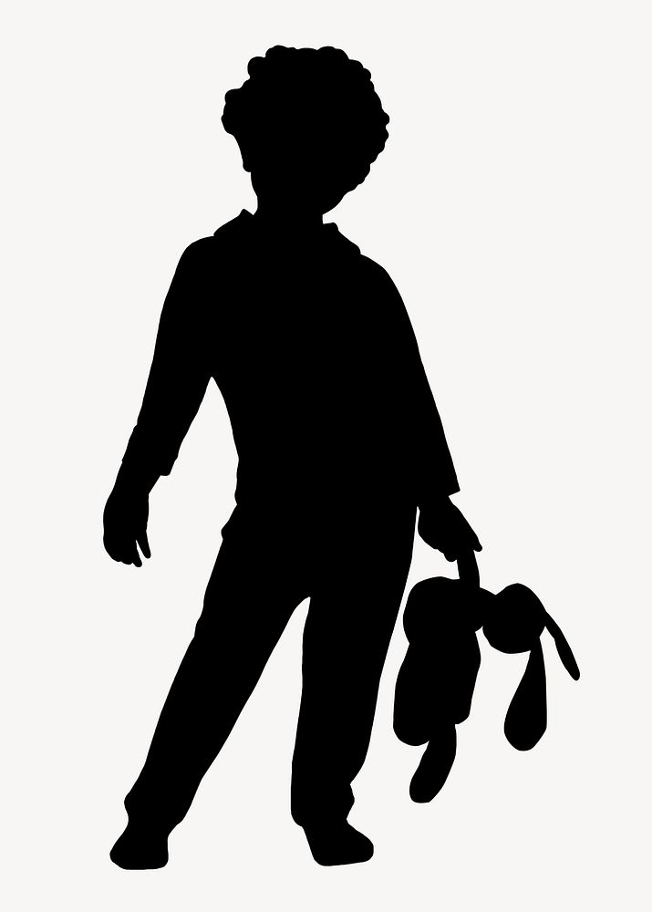 Boy holding bunny silhouette clipart, black design