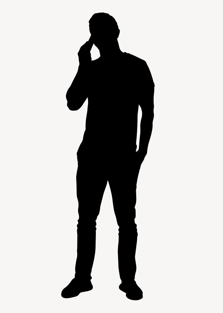 Man on the phone silhouette clipart, black design vector