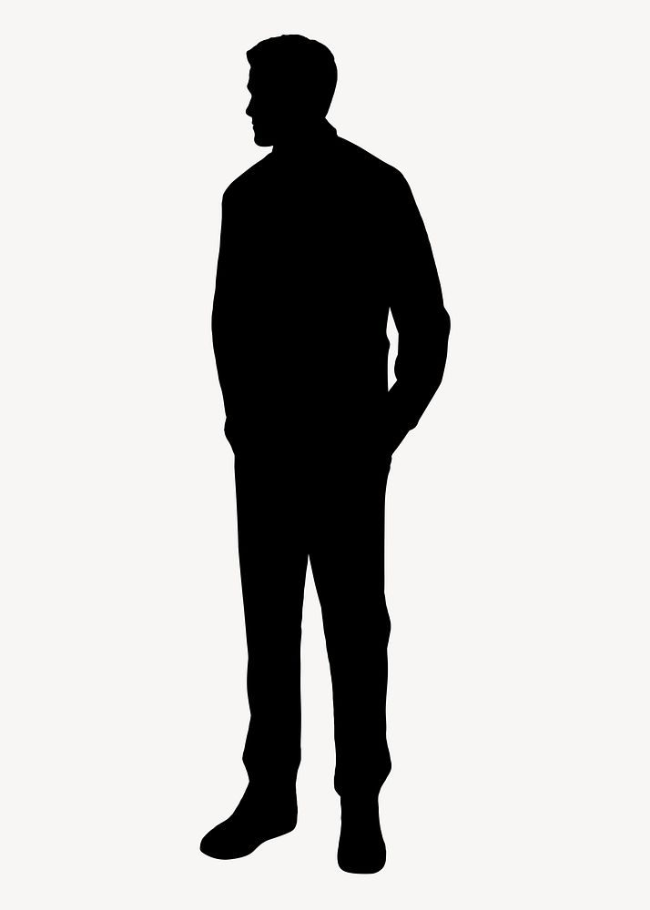 Man silhouette clipart, hands in pocket, black design