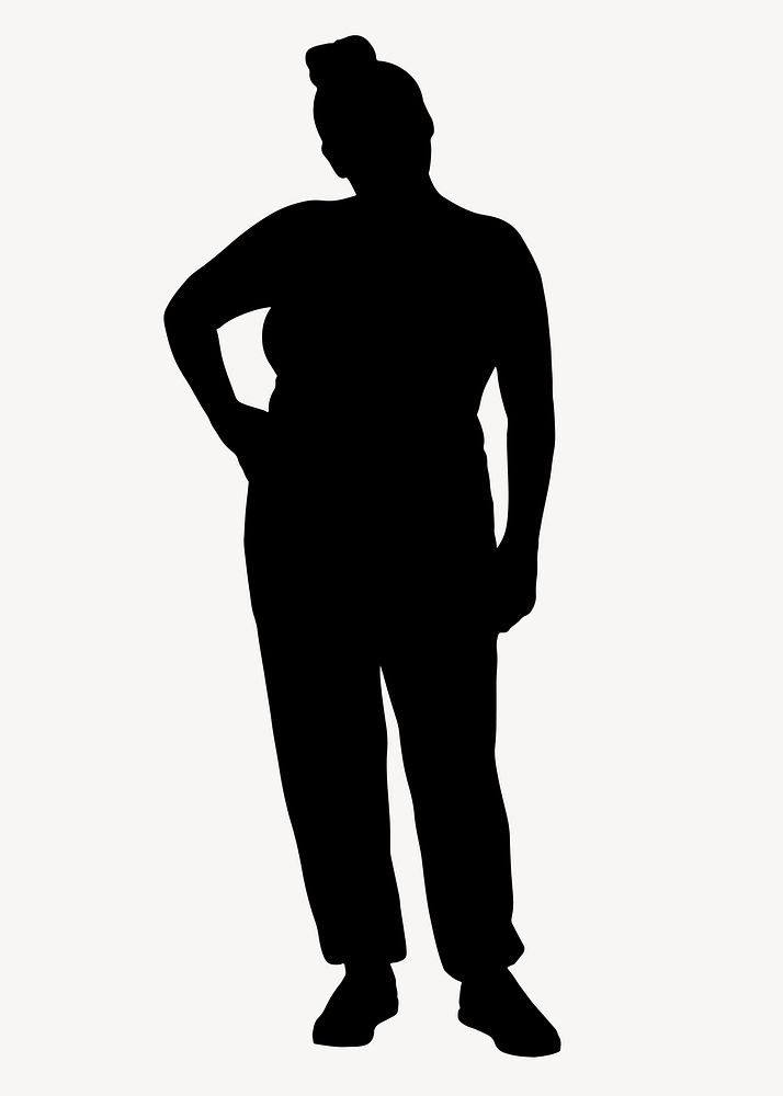 Chubby woman silhouette clipart, full body pose vector