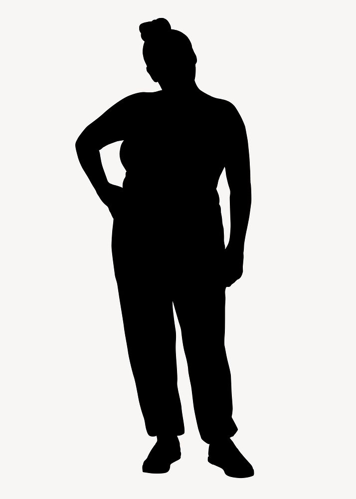 Chubby woman silhouette clipart, full body pose psd