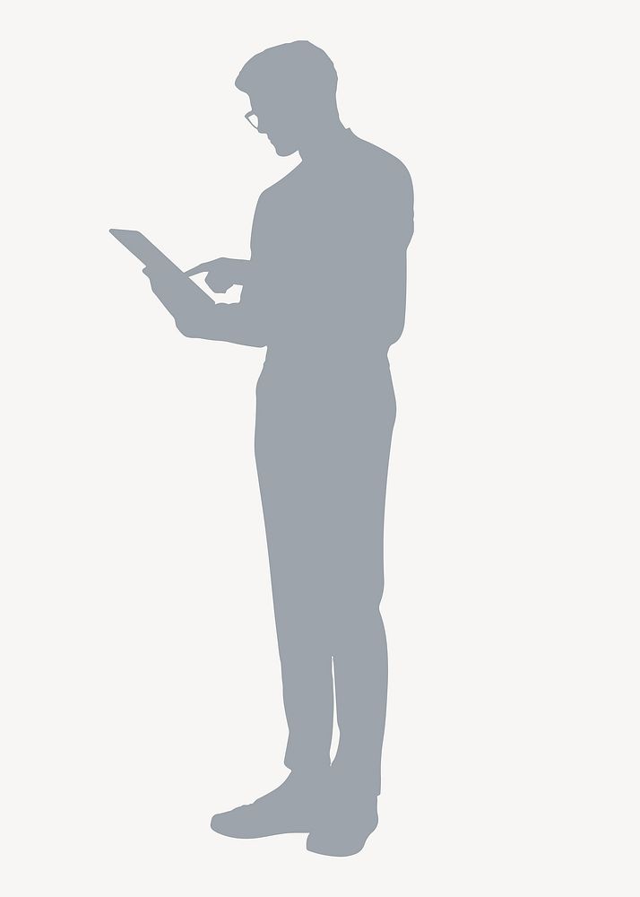 Businessman silhouette clipart, using tablet, career concept vector