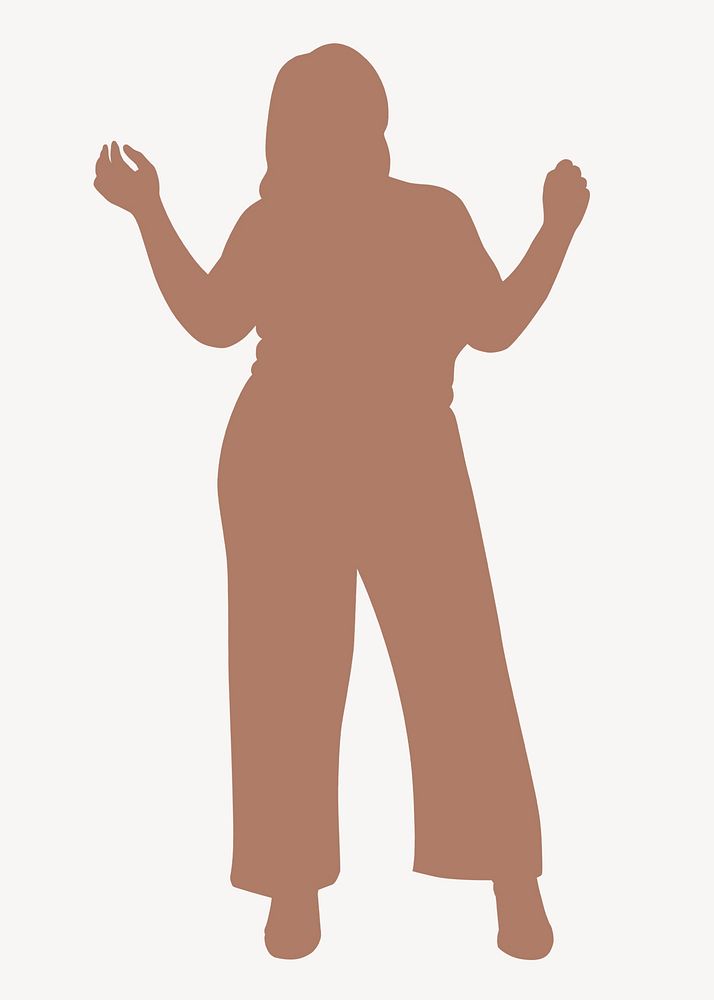 Curvy woman silhouette clipart, dancing, brown design psd