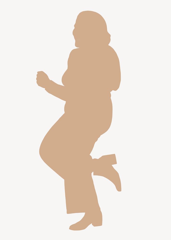 Curvy woman silhouette clipart, dancing, brown design psd