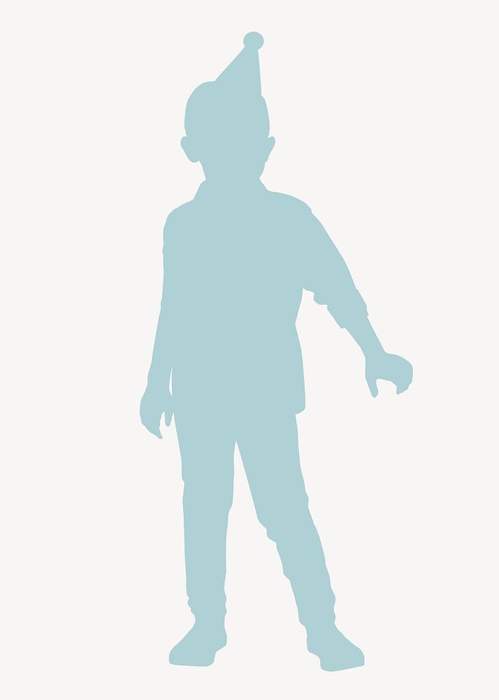 Boy in party hat silhouette clipart, birthday celebration psd