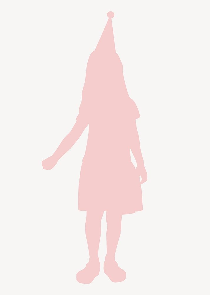 Girl in party hat silhouette clipart, birthday celebration psd