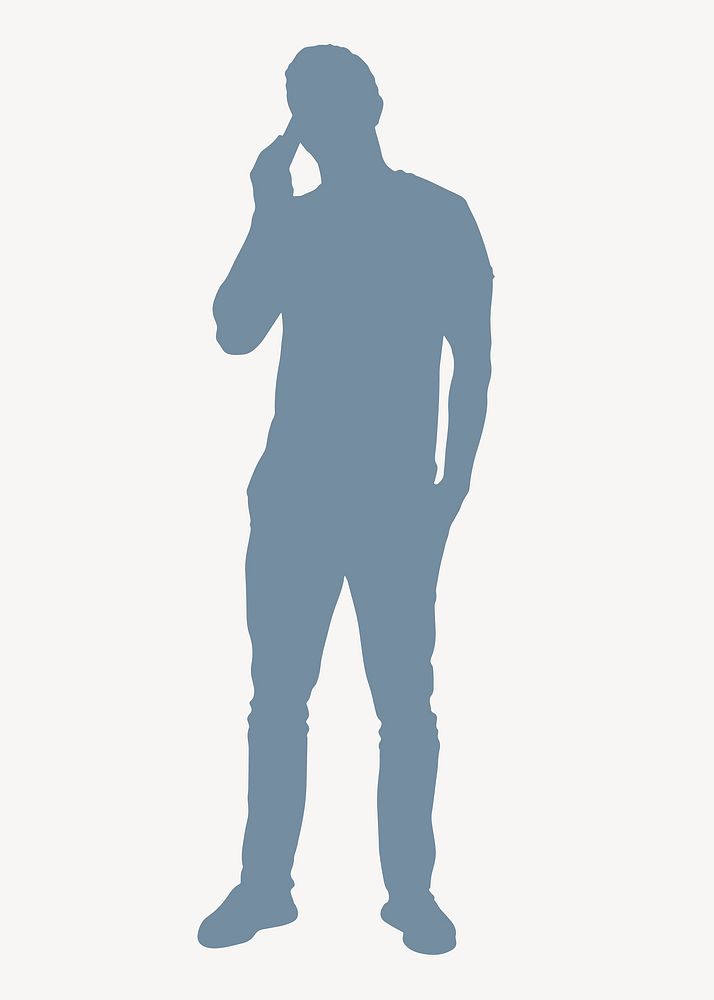 Man on the phone silhouette clipart, blue design vector