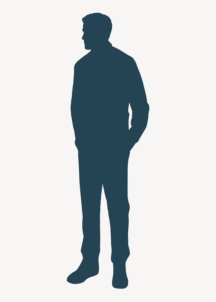 Man silhouette clipart, hands in pocket, blue design psd