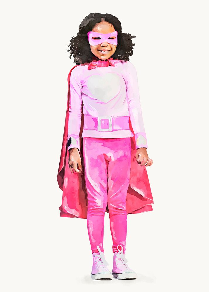 Superhero girl clipart, watercolor, children's aspiration concept vector