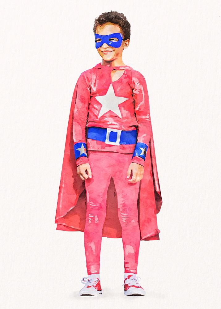Superhero boy clipart, watercolor, children's aspiration concept psd