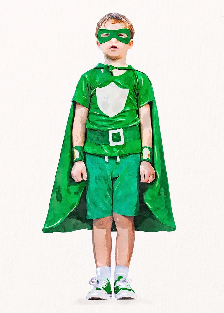 Superhero boy clipart, watercolor, children's aspiration concept psd