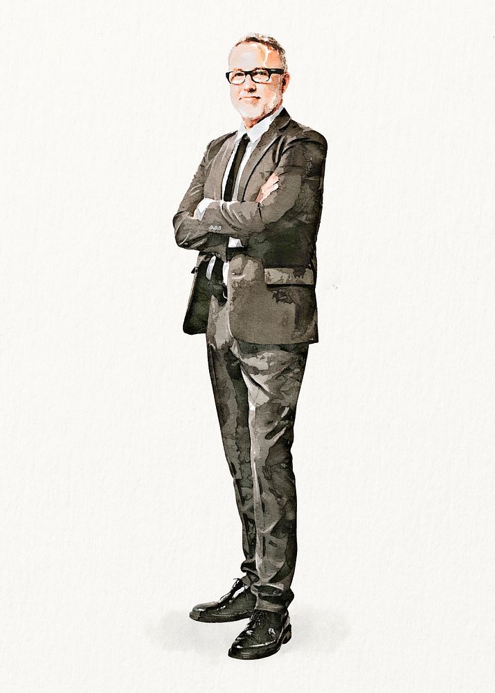 Successful businessman, full body watercolor illustration
