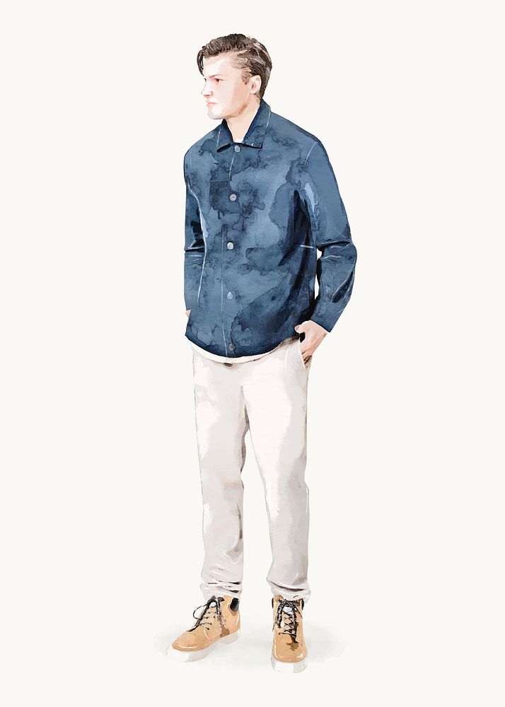 Casual man watercolor illustration, collage element vector