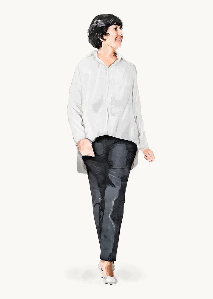 Businesswoman clipart, walking gesture, watercolor illustration vector