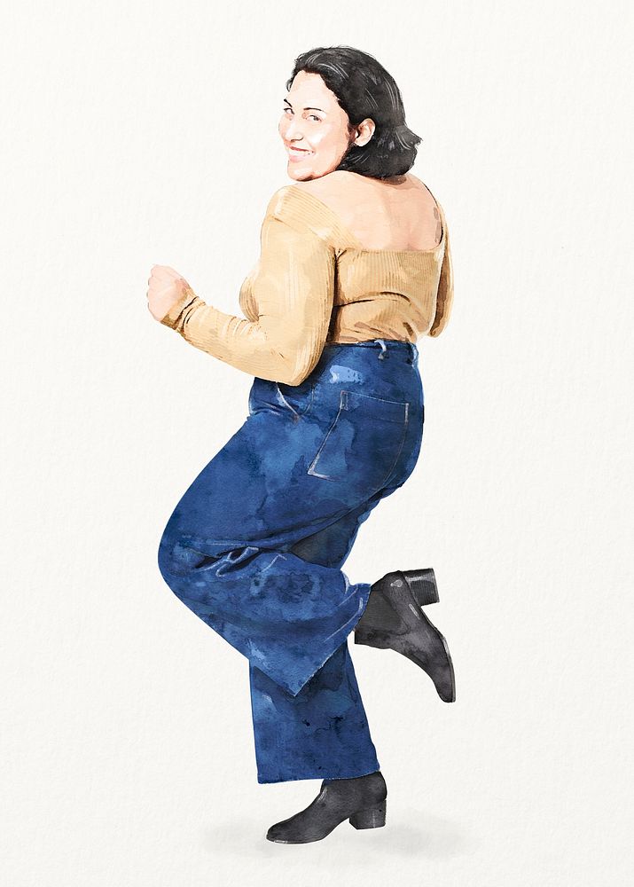 Smiling woman watercolor illustration, size inclusive concept