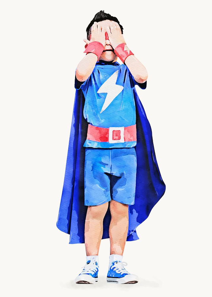 Superhero boy clipart, watercolor, children's aspiration concept vector