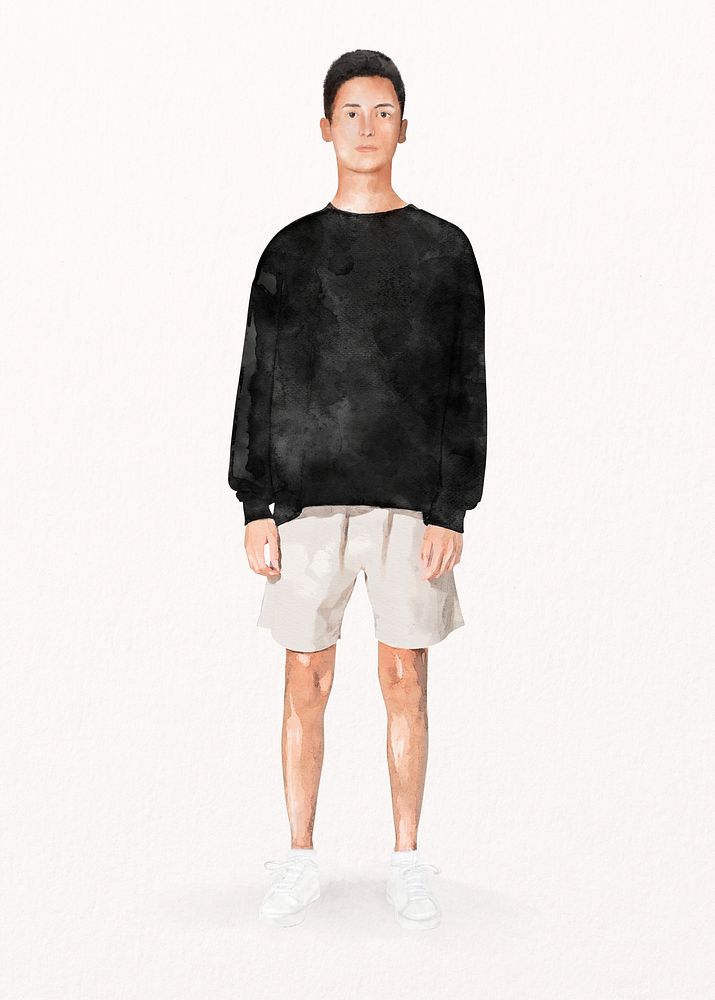 Teenage boy wearing sweater, watercolor illustration psd