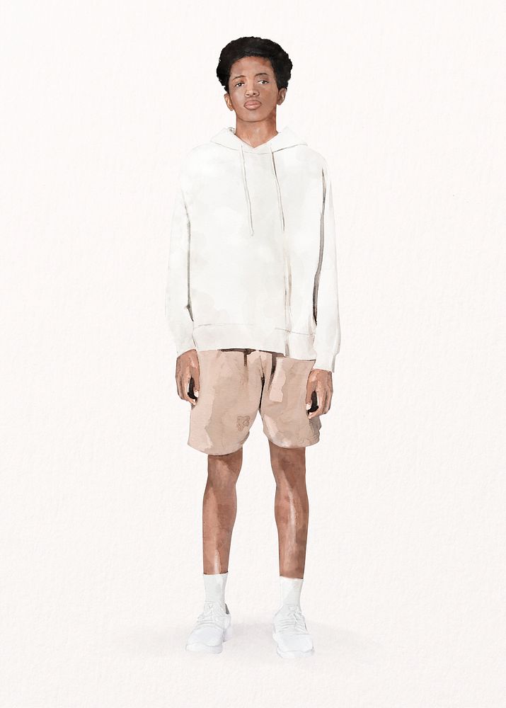 Teenage boy wearing hoodie, watercolor illustration psd