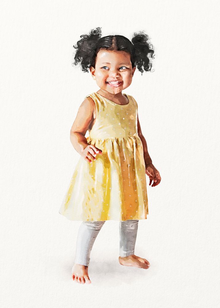 African-American toddler wearing dress, kids fashion illustration