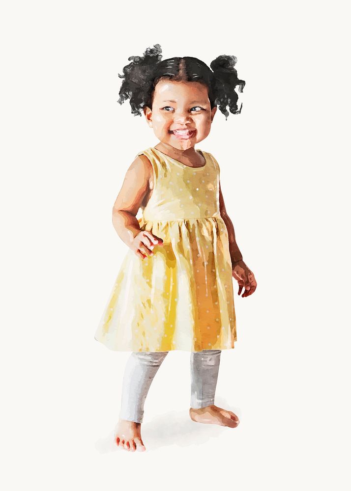 African-American toddler wearing dress, kids fashion illustration vector