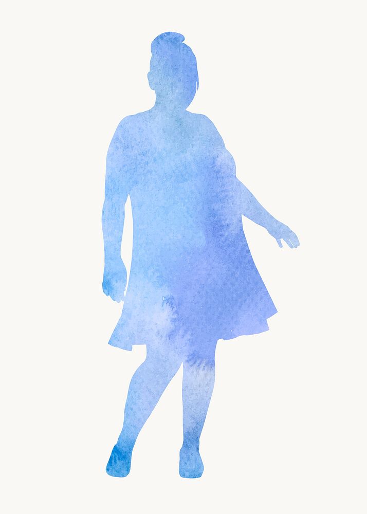 Blue chubby woman silhouette, watercolor, confident body gesture vector