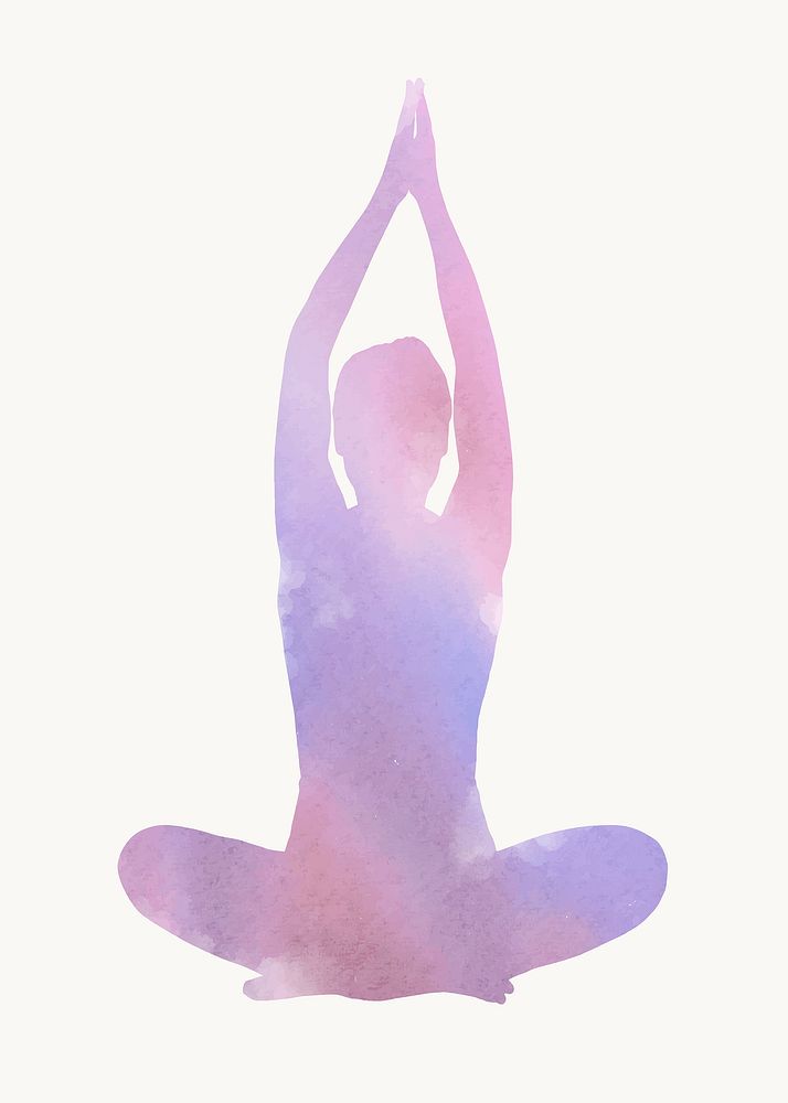 Sitting tree, yoga pose silhouette, aesthetic watercolor clipart vector