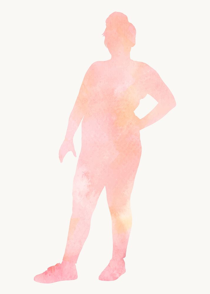Plus-size woman silhouette, watercolor, full body gesture vector
