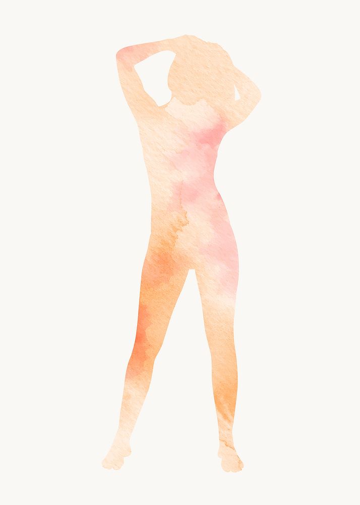 Confident woman standing, body gesture, watercolor illustration vector