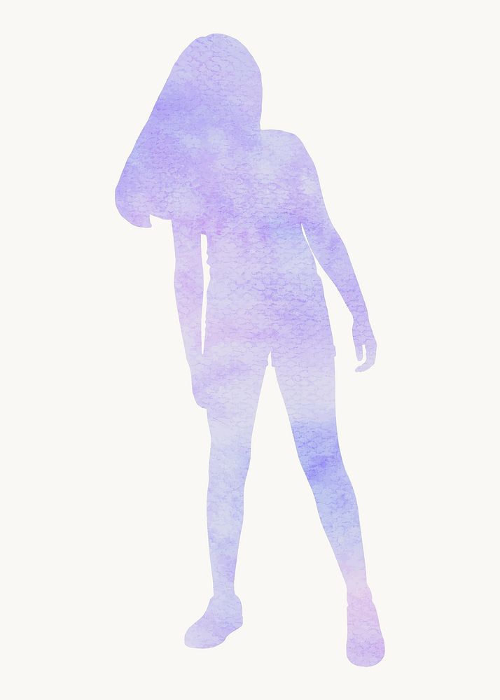 Purple woman silhouette clipart, watercolor, full body illustration 