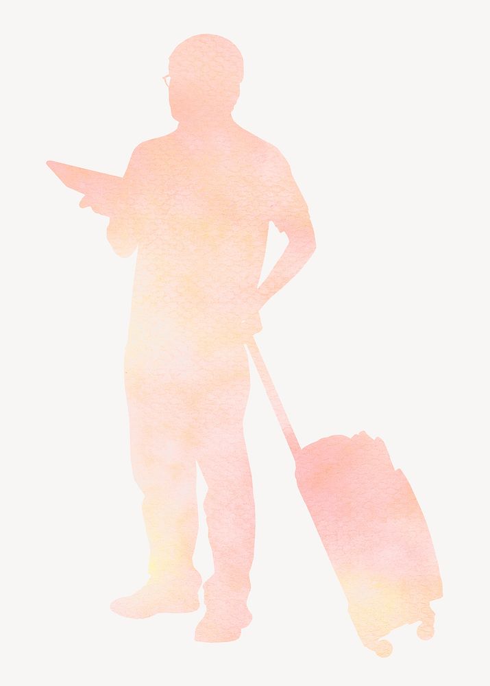 Man dragging luggage silhouette, travel, aesthetic illustration psd