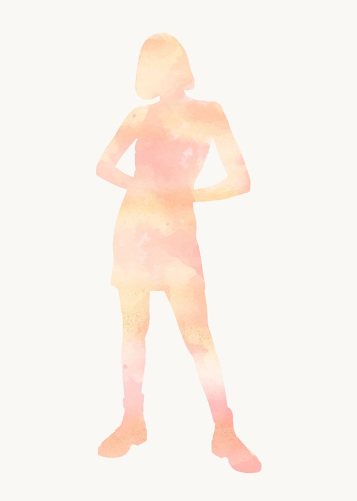 Aesthetic woman silhouette clipart, watercolor, full body illustration vector