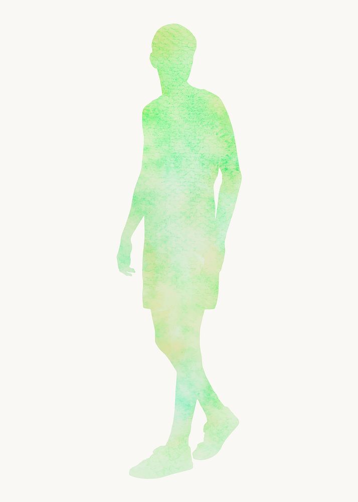 Walking man watercolor silhouette clipart in green vector