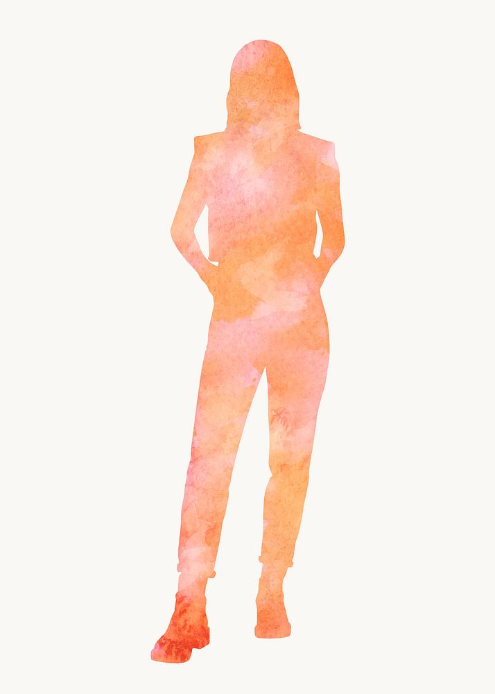 Aesthetic woman silhouette clipart, watercolor, full body illustration vector