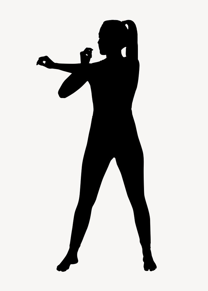 Woman stretching arms silhouette clipart, fitness concept, full body vector