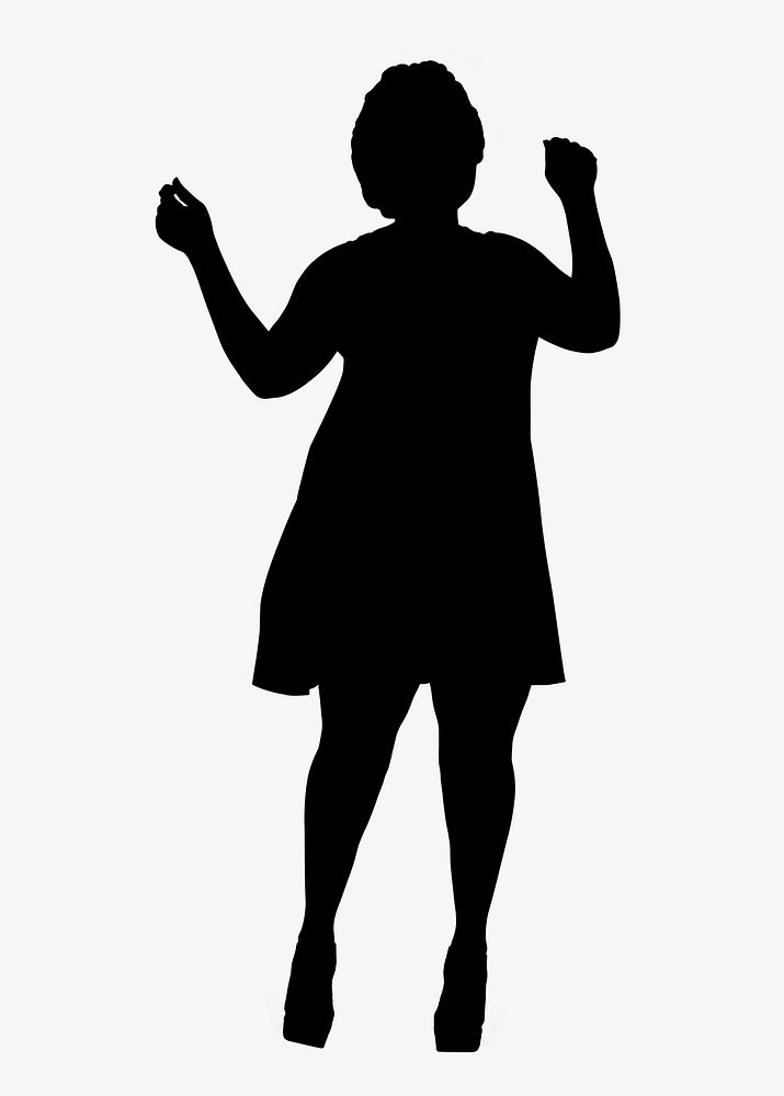 Woman dancing silhouette clipart, happy body gesture vector