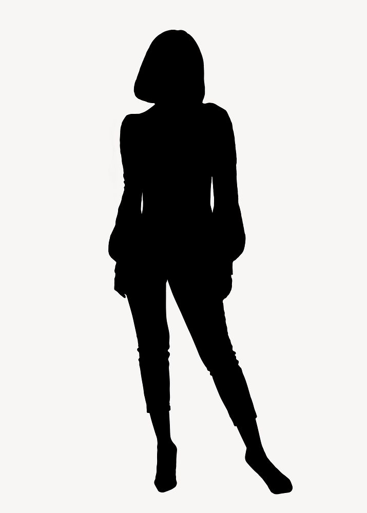 Woman standing silhouette clipart, full body illustration in black psd