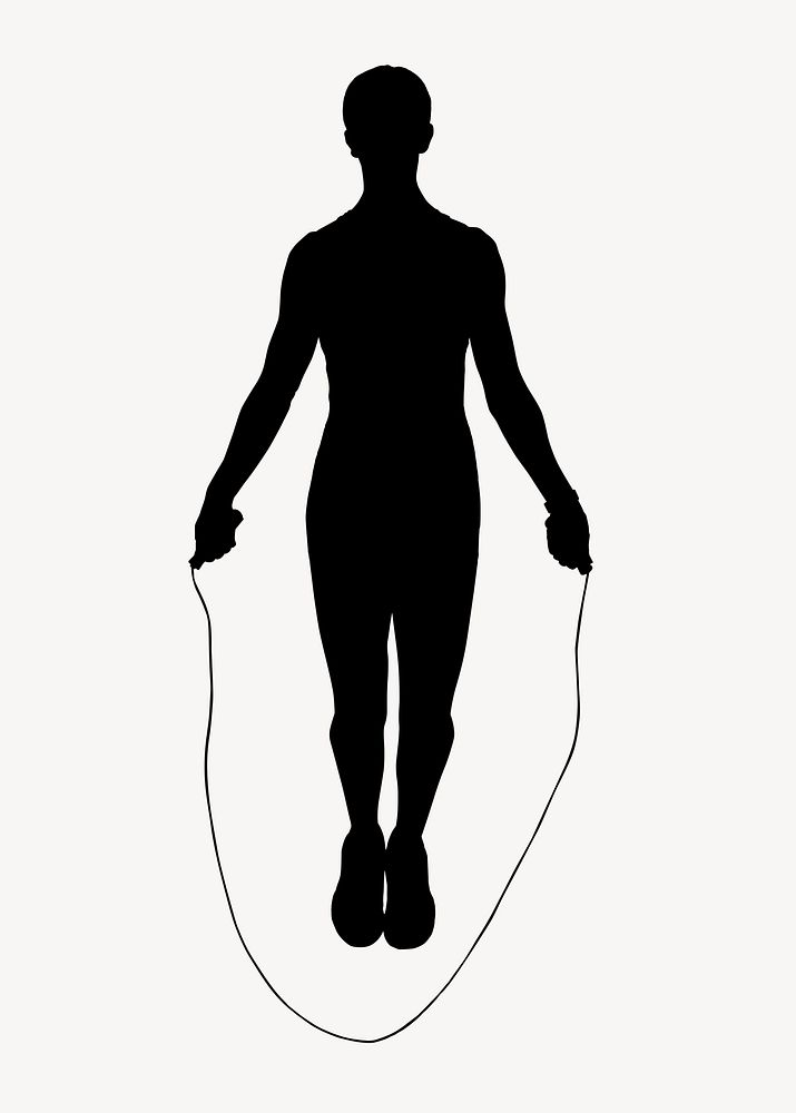 Woman skipping rope silhouette clipart, fitness concept, full body