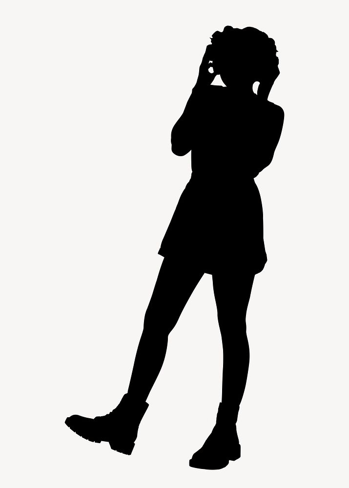 Woman listening to music silhouette, full body gesture 