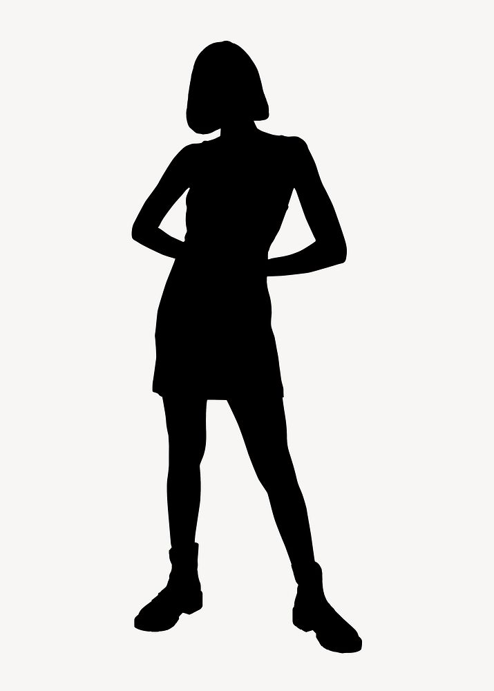 Woman standing silhouette clipart, full body illustration in black psd