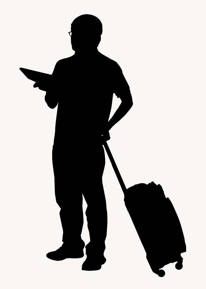 Man with travel luggage silhouette, full body gesture psd