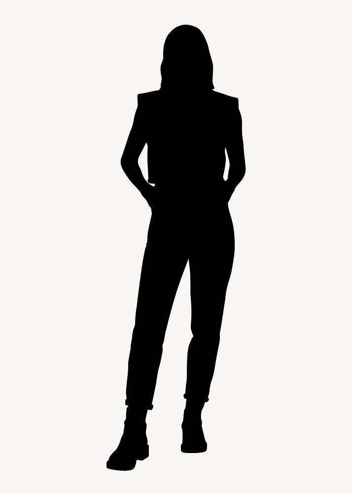 Woman standing silhouette clipart, full body illustration in black vector