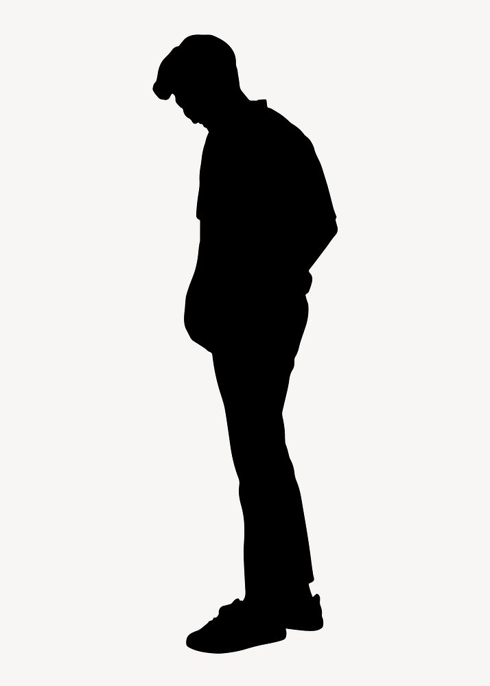 Man standing silhouette, body gesture illustration in black vector