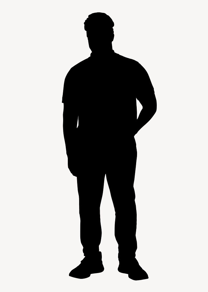 Man standing silhouette, body gesture illustration in black psd